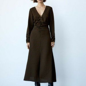 ZARA NWT Draped Plaid Dress Black / Green XS